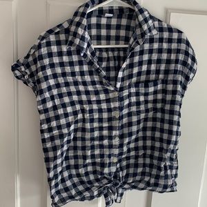 Old Navy navy gingham front tie shirt